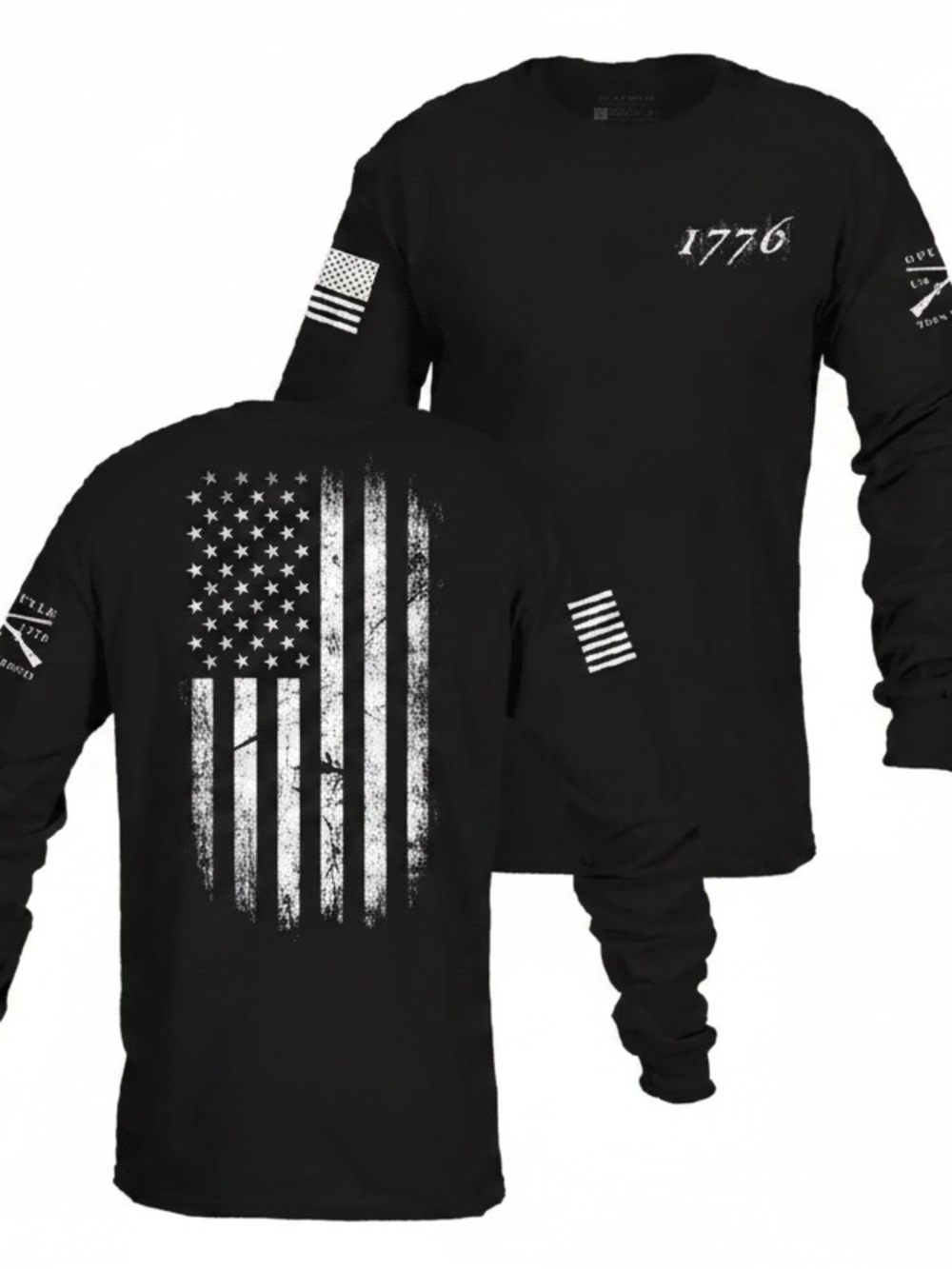 Grunt Style 1776 Flag Black Long Sleeve Graphic Tee T Shirt